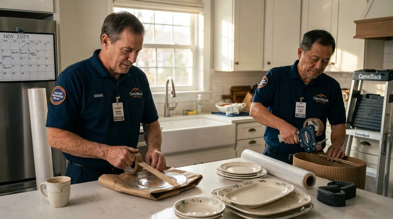 Professional crew packing kitchen dishware in Suwanee, GA